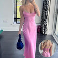 Women Camis Satin Long Dresses Elegant Sleeveless Slip Holiday Party Dresses Sexy Casual Backless Summer Dresses - Joyscore