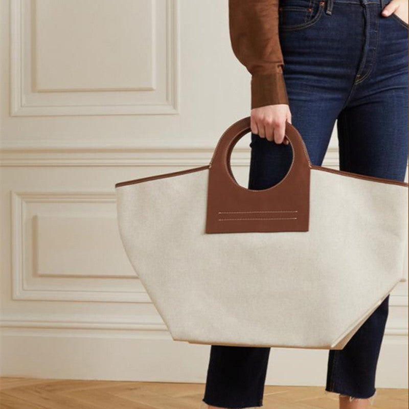Trendy Leather Canvas Panel Bag - Joyscore