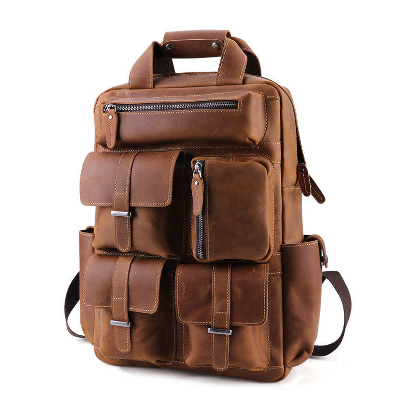 Retro leather Multi-pocket backpack - Joyscore