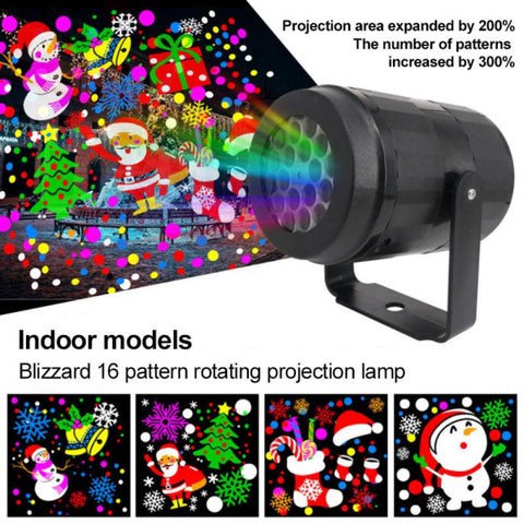 Christmas-themed projection lamp with colorful patterns on a white background